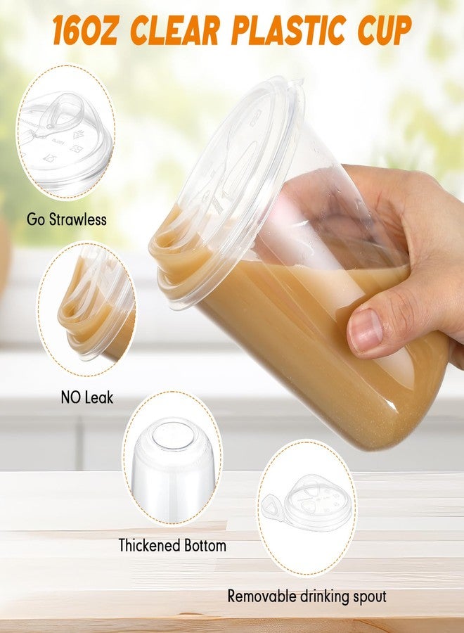 Ziliny 50 Pack 16oz Clear Plastic Cups with Strawless Sip Lids Disposable Iced Coffee Cups Pet Crystal Round Bottom Tumblers for Iced Coffee, Cold Drinks, Smoothie, Drink Shops and Party Catering - Image 4